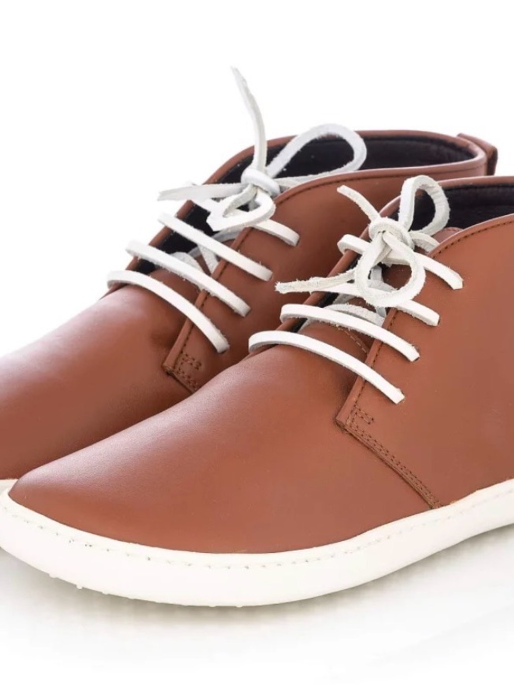 Women's Tan Leather “Barefoot” Ankle Booties with White Laces